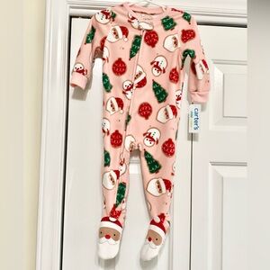 Carters Christmas Santa Fleece Sleeper Pajamas - 12m - NEW
